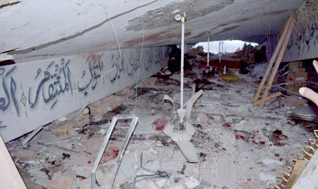 The roof of the mosque at the police line caved in after the terrorist blast. APP/SYR/IQJ/FHA